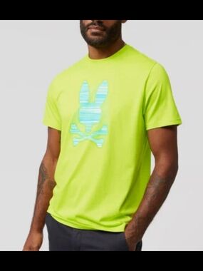 Psycho Bunny Lime Green Tee with Striped Logo